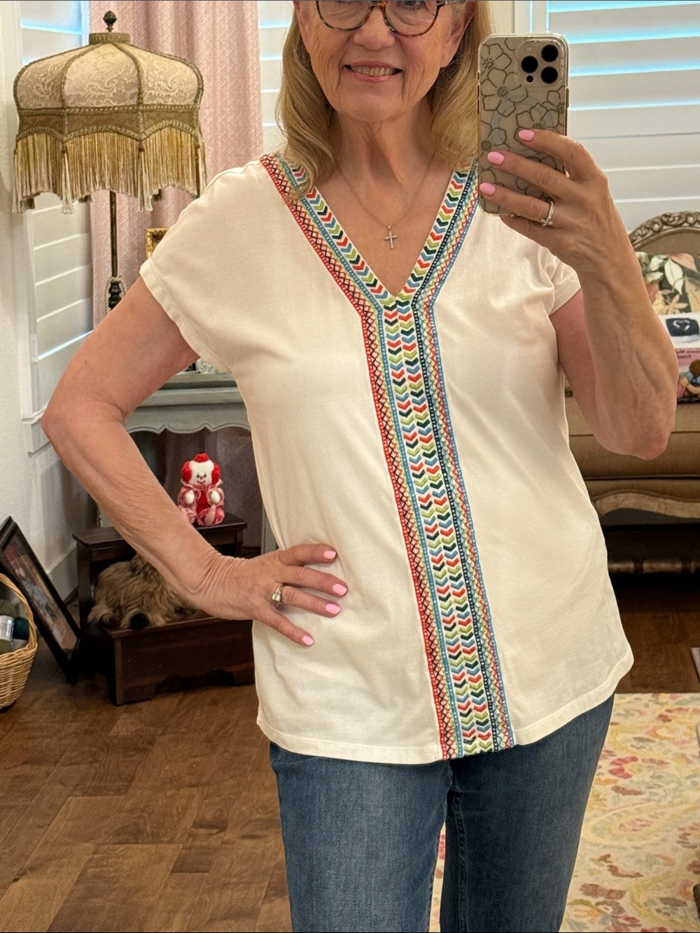 Soft Surroundings crisp, white embroidered Top